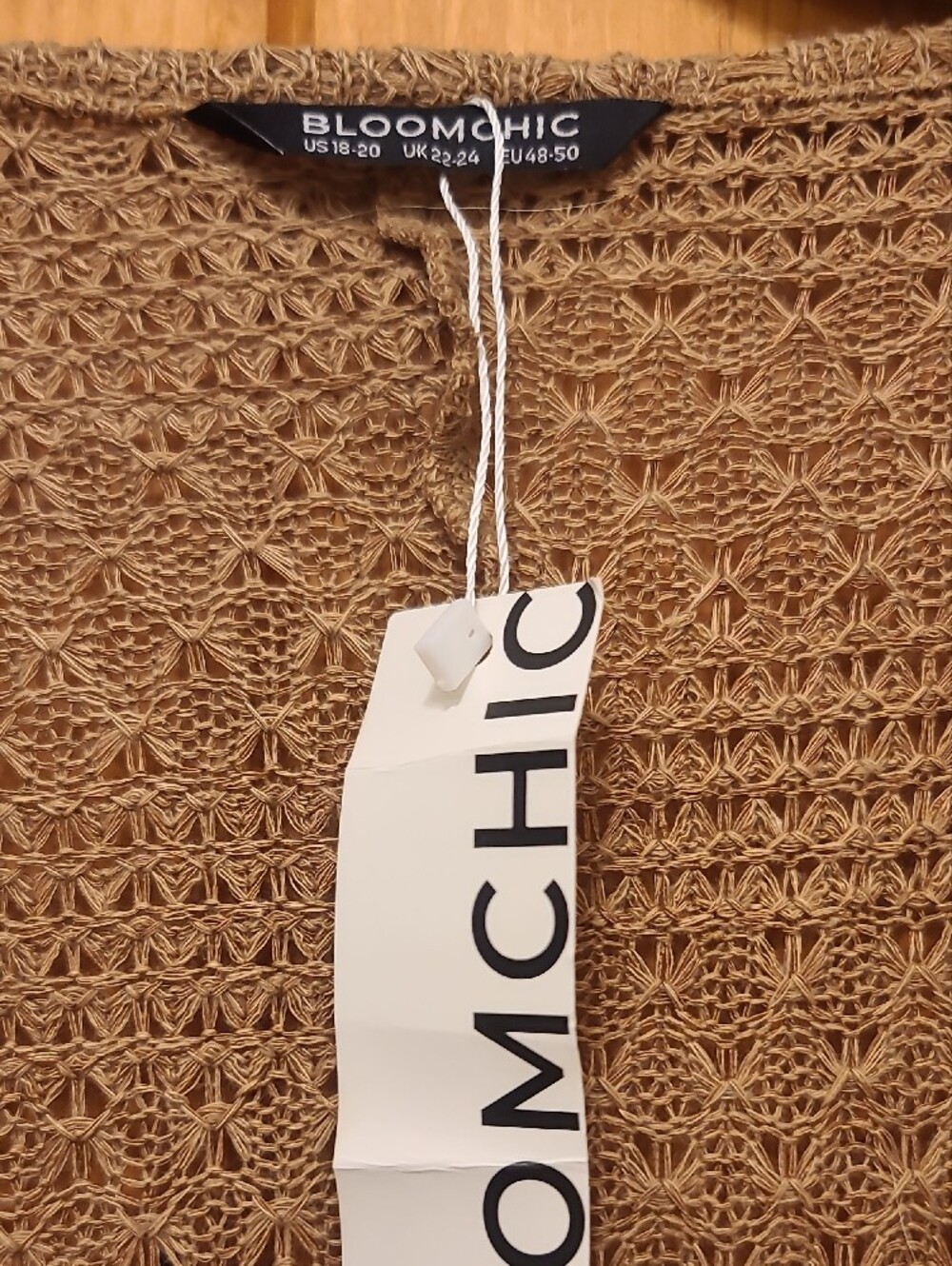 BloomChic Open-Front Crochet Cardigan in Tan - Picture 3 of 3